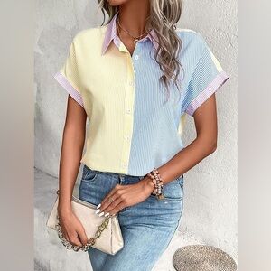 EMERY ROSE Colorblock Striped Women's Top